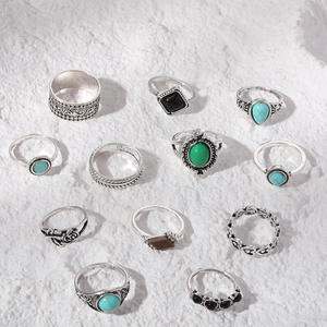 Nouveau Style Européen Américain Exportation Combinaison Anneau Personnalisé Vintage Rose Fleur Turquoise 12 Pièces Unisexe Fiançailles Fête - Product Image 4