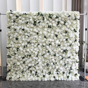 Mur de fleurs artificielles en tissu enroulable OEM, panneaux muraux de fleurs artificielles luxueux, toile de fond 8ftx8ft, décoration pour mariage et maison - Product Image 4