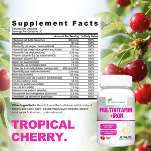 Comprimés de Multivitamines + Fer à Marque Blanche pour l'Énergie et la Vitalité (Vitamine C) – Comprimés à Croquer Multivitamines et Fer - Product Image 2