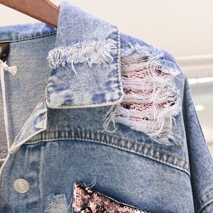 Custom Fashion Design <strong>Sequin</strong> Patches Denim <strong>Jacket</strong> Clothing Washed <strong>Sequin</strong> Denim <strong>Jacket</strong> Women Made in China - Product Image 4