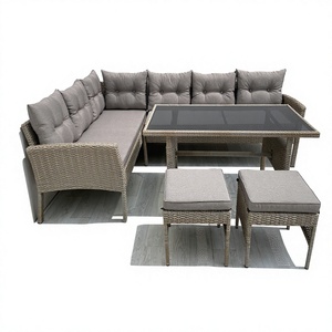 Made in Vietnam Modern Contemporary <b>Rattan</b> Garden <b>Sofa</b> Set Outdoor Furniture with Glass Table Cushions for Patio Deck Leisure - Product Image 1