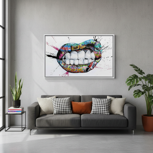 Graffiti Lips <b>Canvas</b> Print: Vibrant Urban Pop Art Decor,WHITE <b>FRAMED</b> <b>CANVAS</b> - Product Image 3