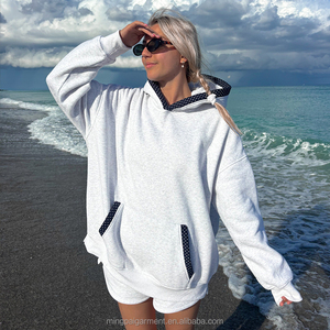 Sudadera con Capucha Bordada de Alta Calidad 100% Algodón, Estilo Urbano, Casual, para <span class=keywords><strong>Mujer</strong></span>, Talla Grande, con Diseño de Lunares, Personalizable - Product Image 1