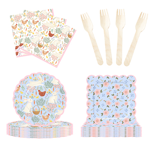 DAMAI <b>Easter</b> Theme Spring Theme Party Decoration with Bunny Disposable Party Paper Plate <b>Cup</b> Napkin Tableware Set for Kid Party - Product Image 3