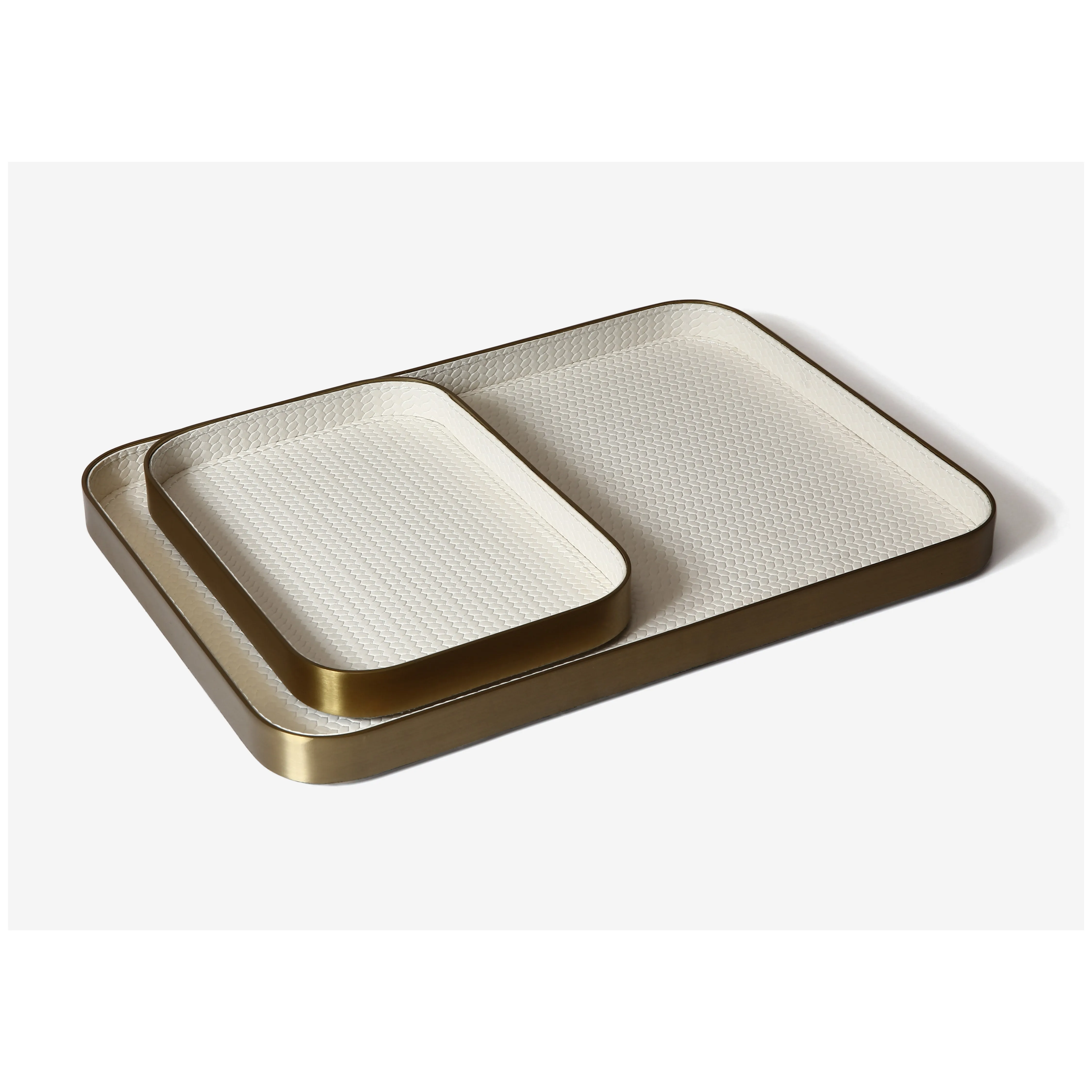 T-276New creative luxury custom logo serving trays home desktop organizer hote stainless steel storage tray leather rolling tray