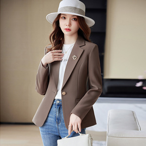 Off White Long Sleeve Blazer For Women Slim Fit Solid Color Polyester Worsted Casual Suit Jacket Autumn 2023 - Product Image 2