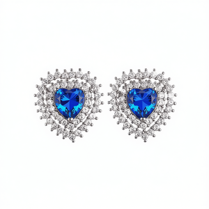 Boucles d'oreilles en forme de cœur bleu saphir E1003, bijoux en cristal pour femmes, bijoux de fête à la mode - Product Image 1