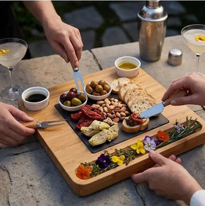 <span class=keywords><strong>Plateau</strong></span> de service <span class=keywords><strong>en</strong></span> bambou personnalisable grand format avec double tiroir coulissant et <span class=keywords><strong>ardoise</strong></span> amovible, idéal pour les fromages - Product Image 6