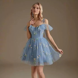 Halter Chiffon Evening Dress Floral Print A-Line Empire Waist Short For Adult Ceremonies Hosting - Product Image 1