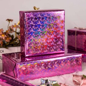 Pink Metallized Gift Wrapping <b>Paper</b> with Flower <b>Pattern</b> Eco-Friendly Art <b>Paper</b> for Holiday Packaging - Product Image 1