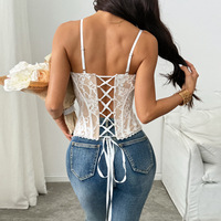 En stock Nouvelle collection 2026 Haut corset pour femme élégant et raffiné en dentelle florale, à taille cintrée, avec bretelles spaghetti et décolleté cœur, idéal pour les soirées