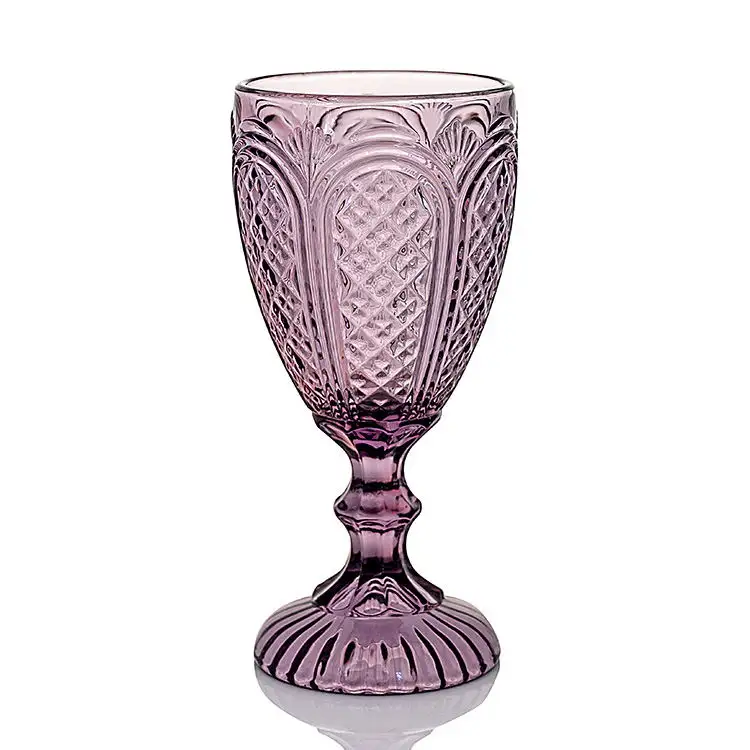 Calice da vino Vintage bicchiere con Design in rilievo vetreria pressata a macchina bicchiere pressato colore bicchieri da vino calice d'acqua intagliato