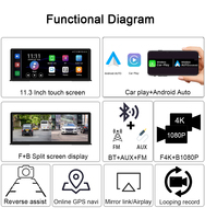 11.3 pouces voiture DVR 4K caméra sans fil Carplay Android Auto Dash Cam double Len enregistreur vidéo GPS Navigation tableau de bord