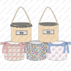 Panier d'Halloween en tissu à monogramme personnalisé, tailles et couleurs sur mesure, sac fourre-tout à volants pour enfants, friandises pour la fête d'Halloween - Product Image 5