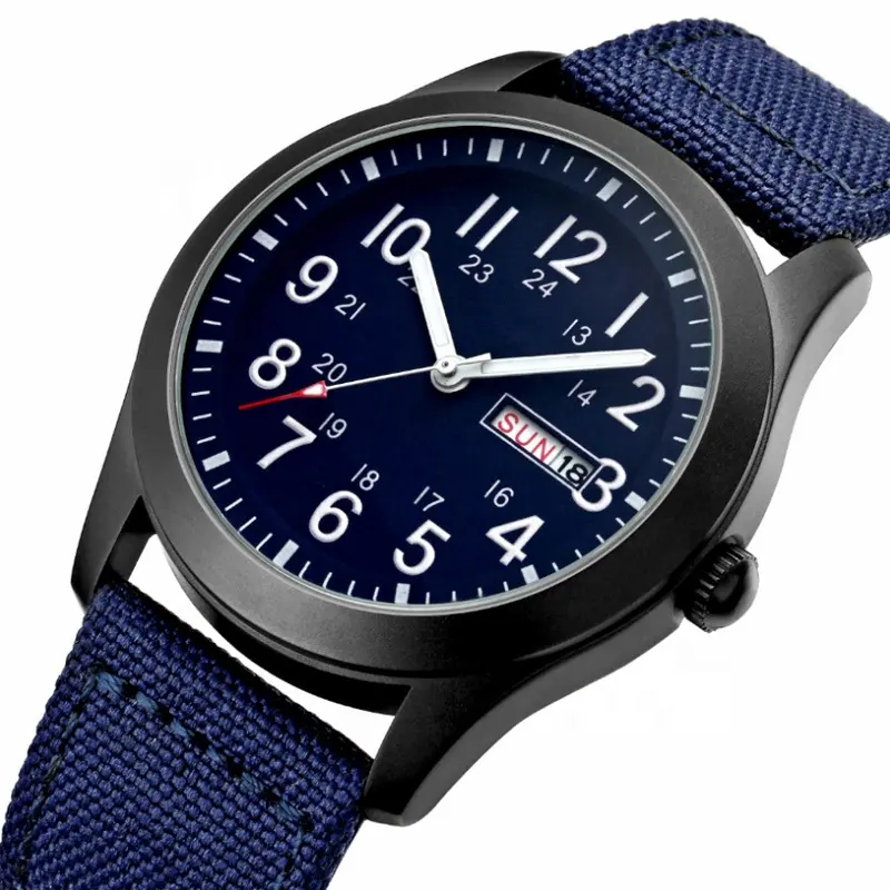 Custom Men's Blue Canvas Watch Automatic Calendar Watches Men's Nylon Sports Watch