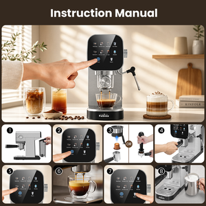 Machine à expresso semi-automatique à écran tactile électrique, en acier inoxydable, avec buse vapeur programmable, pression de 20 bars, compatible capsules et café moulu - Product Image 4