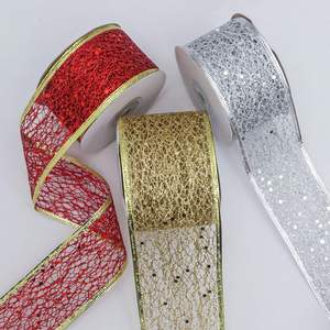 ริบบิ้นตาข่ายกลิตเตอร์แบบโปร่งแสงสีและขนาดตามสั่ง ขนาด 5 ซม. และ 6.3 ซม. ยาว 10 หลา สำหรับตกแต่งช่อดอกไม้งานแต่งงานและเค้ก - Product Image 1