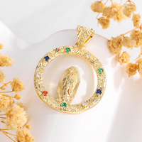 Pendentifs religieux cercle ouvert en laiton plaqué or 14K avec pierres multicolores et breloques figurines de saints variées pour la fabrication de colliers et les fêtes