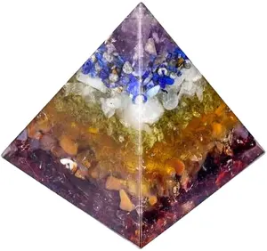7 Chakra Stone Healing Crystal Copper Wire Orgone Pyramid Stone Figurine Energy Generator for Meditation Reiki Balancing