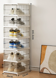 Installation gratuite, boîte à chaussures épaissie avec couvercle, boîte de rangement transparente, facile à plier, étagère de rangement multicouche pour usage domestique - Product Image 5