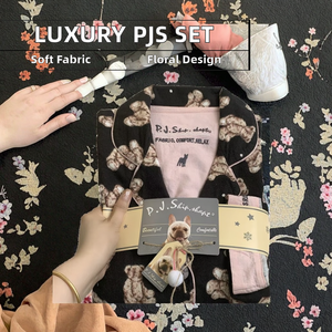 Luxus Blumenmuster Langarm Nachtwäsche Lounge wear für Frauen Weiche gebürstete Baumwolle PJs Classic Casual Winter Fashion - Product Image 2