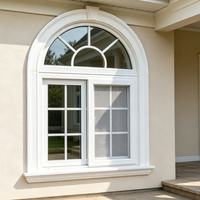 Ventana Corredera Horizontal de Vinilo Estilo Americano con Travesaño Superior Fijo, Ventana Arqueada de UPVC/PVC con Rejillas y Mosquitera