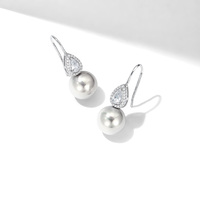Boucles d'oreilles en perles d'eau douce naturelles plaquées rhodium, perles 925, baguette CZ