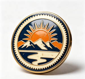 Circular Hard Enamel Metal <b>Pin</b> Sun Over Mountains Emblem Gold-Plated Zinc Alloy Souvenir <b>Badge</b> Traditional Design - Product Image 4