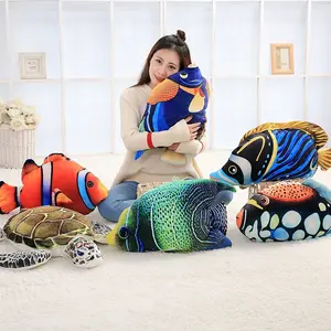 Unisex 3D Simulated Underwater World Pillow lifelike Sea Animals Toys Featuring Clown Fish Filled with PP Cotton