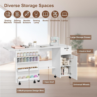 Station de couture pliable compacte sur mesure OEM/ODM pour chambre à coucher, armoire de couture verrouillable avec roulettes, table de couture avec tiroir coulissant et rangement
