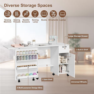 Pequeña Estación de artesanía plegable, <span class=keywords><strong>armario</strong></span> de costura bloqueable con ruedas, cajón deslizante, mesa de costura con almacenamiento para dormitorio - Product Image 3