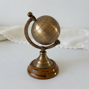 Vintage Brass and Wood <b>World</b> <b>Globe</b> Decorative Desktop <b>Globe</b> Antique Style Nautical Office Study Decor Traveler Gift Collectible - Product Image 1