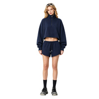 Ensemble survêtement femme SS26D098 : Sweat-shirt et short en molleton bouclette 420 GSM, coupe courte, demi-zip, broderie personnalisée
