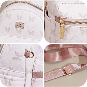 Baelerry Butterfly Print <b>Backpack</b> Pink <b>Lightweight</b> Detachable Strap Student <b>Backpack</b> - Product Image 1