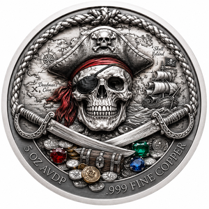 Pièce de monnaie en cuivre fin 999 de 5 oz, design rondeau en relief de bateau <span class=keywords><strong>pirate</strong></span> et de capitaine, avec motif trésor, fabrication OEM - Product Image 2