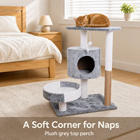 Petit arbre à chat en bois massif avec condo pour chat et griffoir pour chaton