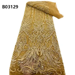 CHOCOO Promotion Price 5 Yard Sequins Lace Fabrics Embroidery French Beaded Net Lace Fabric For Wedding Dress