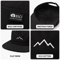 Casquette de papa à 5 panneaux à visière plate en coton doux brodé avec logo, vente en gros d'usine
