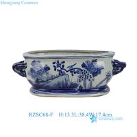 RZSC68-F Bac à plantes en céramique vintage à motif floral et d'oiseaux, bassin ovale en porcelaine pour la décoration de la maison et du jardin