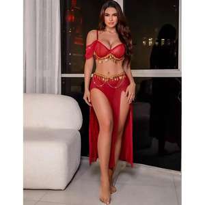 Setelan Baju Tidur Transparan dengan Potongan Halter dan Jaring Berbahan Lace Eropa dan Amerika yang Seksi dan Menarik - Product Image 5