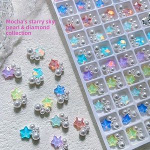Nuevos Adornos de <span class=keywords><strong>Uñas</strong></span> con Pedrería en Forma de Estrella, Serie de Colores <span class=keywords><strong>Pastel</strong></span> Primavera/Verano, Combinación de Perlas de Cinco Puntas, Brillantes y Frescos - Product Image 1