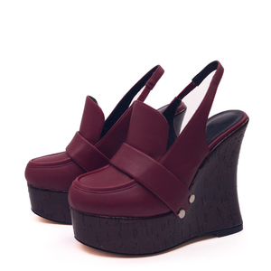 Sandales à talons compensés hauts pour femmes, à plateforme épaisse, bout rond, à bride arrière, à motifs en bois, style escarpins - Product Image 4