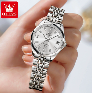 Reloj de pulsera OLEVS 9801 para mujer con escala de diamantes, fecha automática, reloj mecánico automático, elegante y lujoso, de acero inoxidable. - Product Image 2
