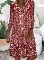 Robe d'été décontractée à manches courtes et col en V imprimé, style vintage, grande taille, coupe ample, pour femme, vente en gros, par Liu Ming OEM