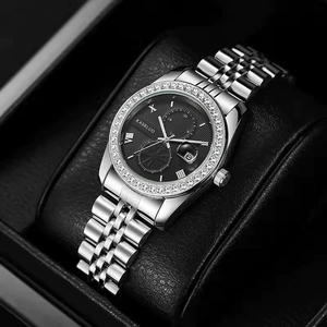 Conjunto de Relojes de Lujo con Pedrería para Pareja, 2 Piezas, Reloj de Pulsera de Cuarzo de Aleación para Él y para Ella con Calendario, Regalo para Amantes de la Boda - Product Image 5