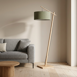 Bamboo Floor <b>Lamp</b> <b>Drum</b> <b>Shade</b> Wooden Angle Pole Floor Standing Light for Living Room Bedroom - Product Image 2