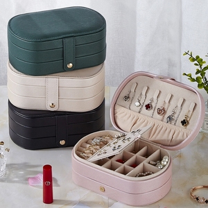 Estuche para Joyas de Varias Capas con Tapa Abatible, Estuche de Almacenamiento de Joyas de Cuero de Color Sólido, Estuche para Joyas con Botón - Product Image 5