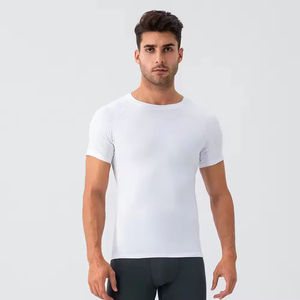 Camiseta deportiva de manga corta para hombre, ajustada, color nude, ligera, para entrenamiento físico, transpirable, de secado rápido, para correr. - Product Image 5