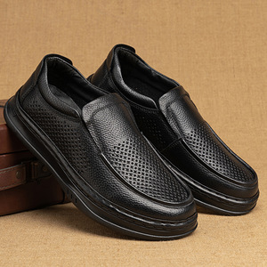 Mocassins en cuir véritable pour hommes, bout rond, à enfiler, respirants, chaussures décontractées d'été, semelle extérieure en caoutchouc, semelle intermédiaire en EVA - Product Image 1