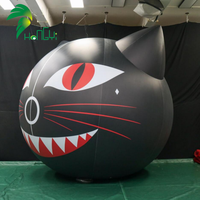 Ballon publicitaire gonflable personnalisé en forme de chat noir Hongyi 2026, en bâche PVC, avec logo LED